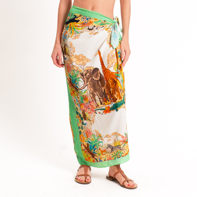 Tensione in-Gonna pareo fantasia jungle - latte/verde