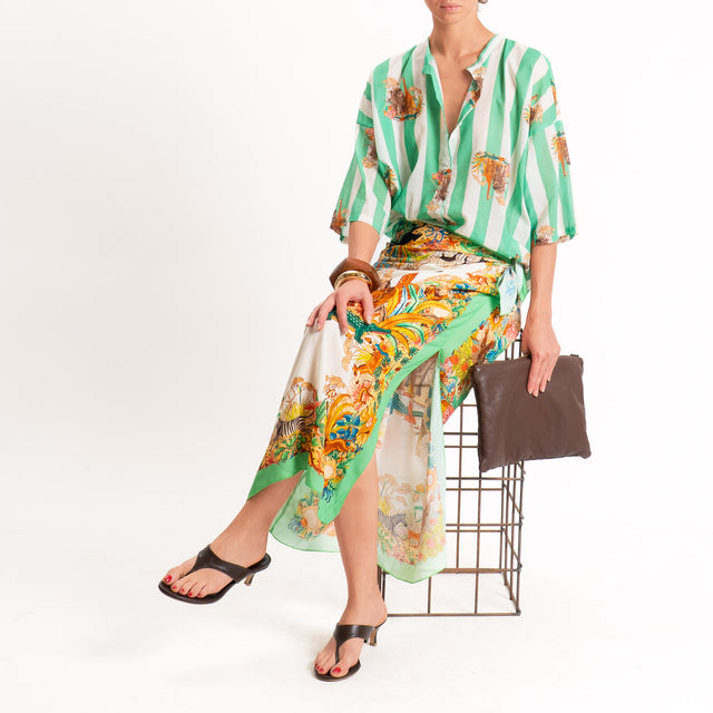 Tensione in-Camicia mussola fantasia a righe - verde/latte