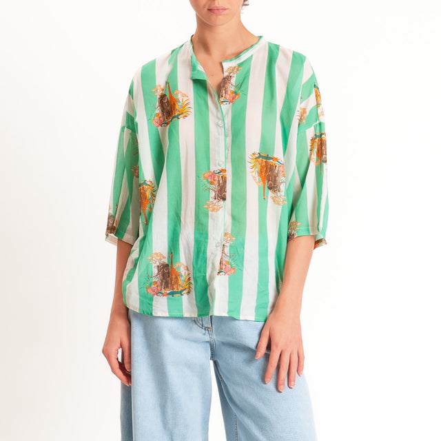 Tensione in-Camicia mussola fantasia a righe - verde/latte