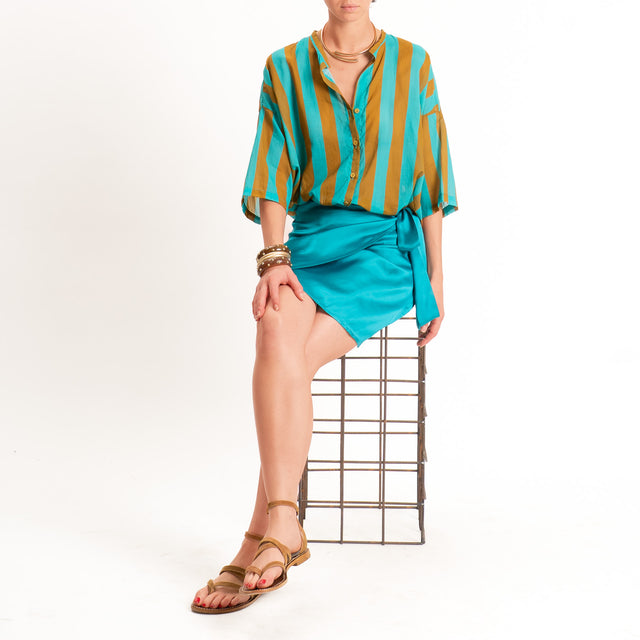 Tensione in-Camicia mussola a righe - turchese/tabacco