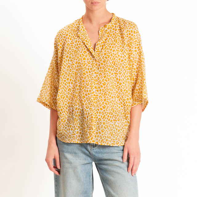 Tensione in-Camicia mussola fantasia - latte/senape