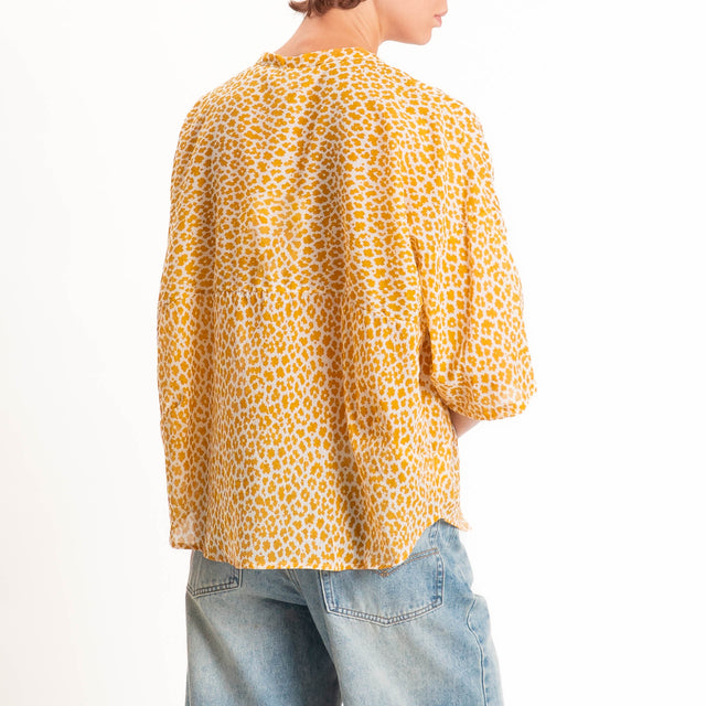 Tensione in-Camicia mussola fantasia - latte/senape