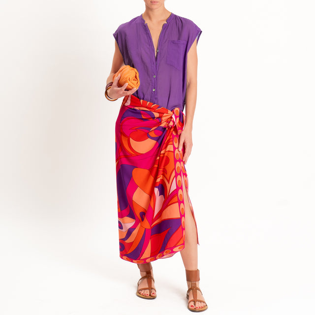 Tensione in-Gonna pareo fantasia optical - corallo/viola/arancio