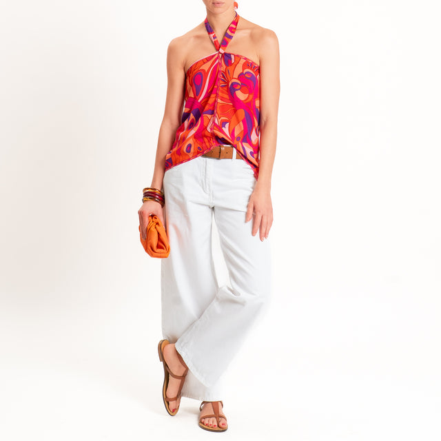 Tensione in-Top scollo halter fantasia optical - corallo/viola/arancio