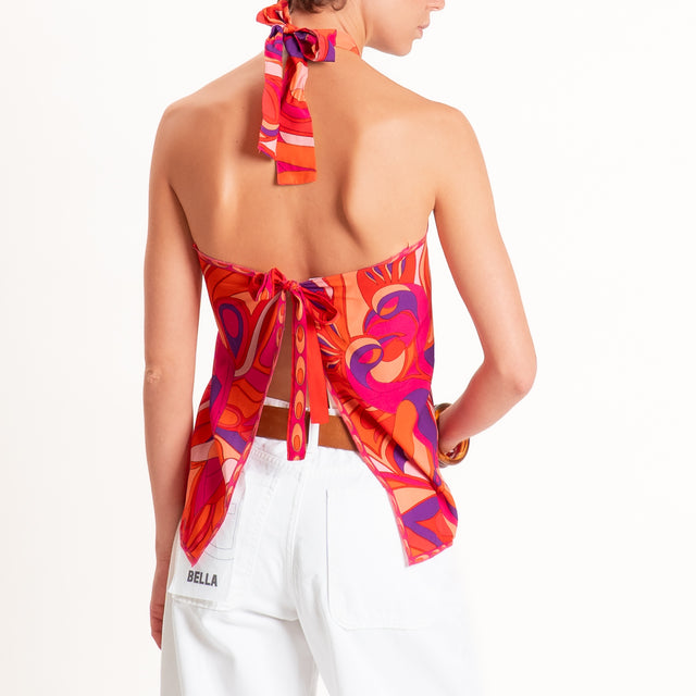 Tensione in-Top scollo halter fantasia optical - corallo/viola/arancio