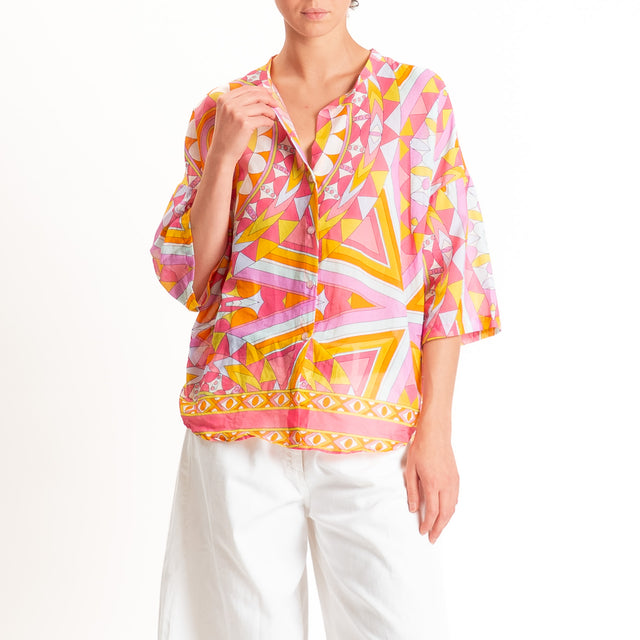 Tensione in-Camicia mussola fantasia optical - rosa/fucsia/olio