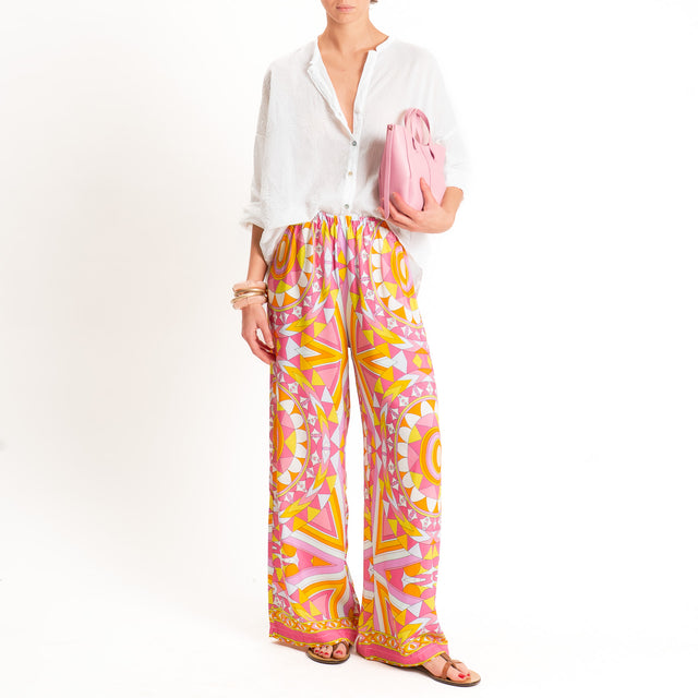 Tensione in-Pantalone fantasia optical - rosa/fucsia/olio