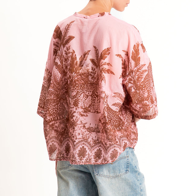 Tensione in-Camicia mussola fantasia jungle - rosa/moro