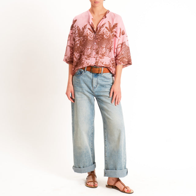 Tensione in-Camicia mussola fantasia jungle - rosa/moro