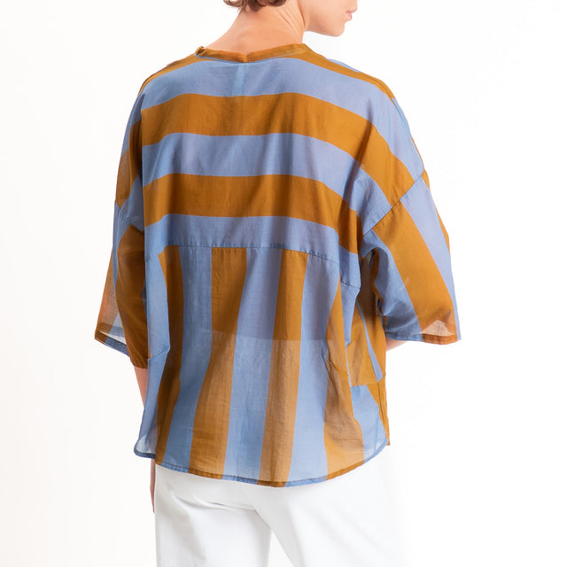 Tensione in-Camicia mussola a righe - celeste/tabacco