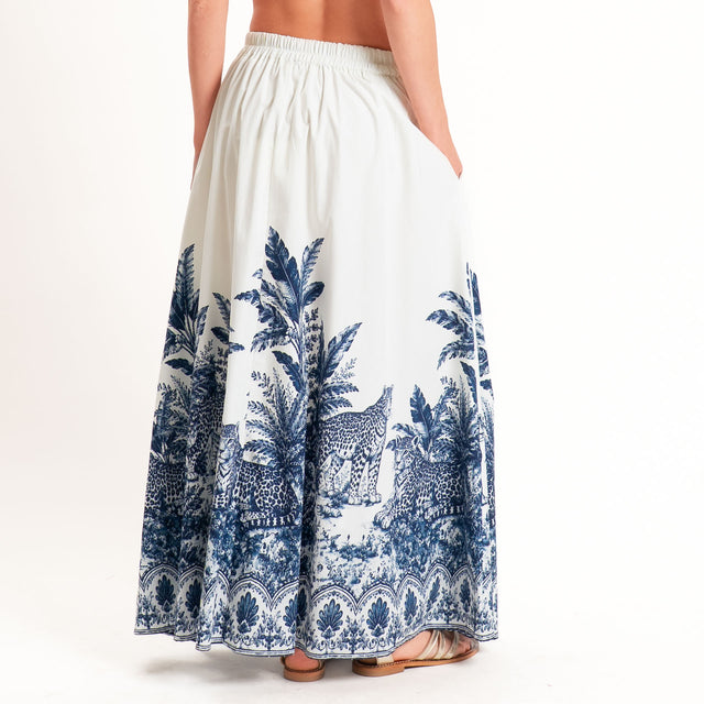 Tensione in-Gonna fantasia jungle elastico dietro - Blu/bianco