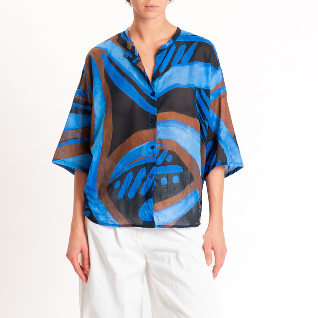 Tensione in-Camicia mussola fantasia optical - royal/moro/nero