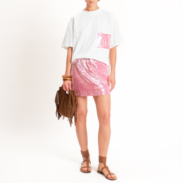 Tensione in-T-shirt taschino paillettes - panna/fucsia
