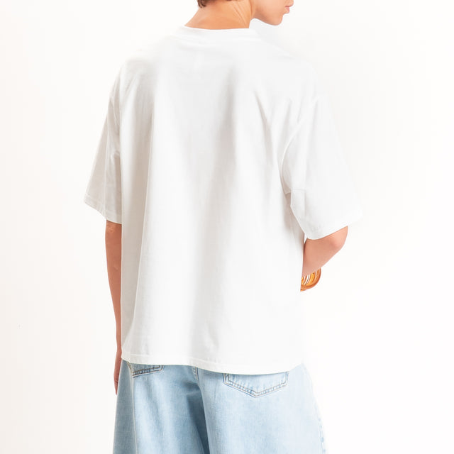 Tensione in-T-shirt taschino paillettes - panna/fucsia