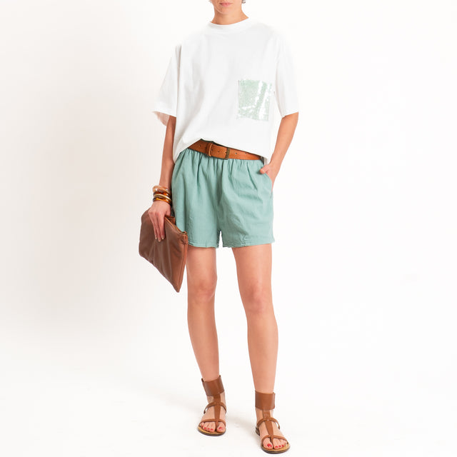 Tensione in-T-shirt taschino paillettes - panna/menta