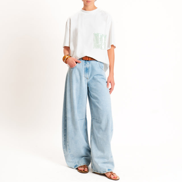 Tensione in-T-shirt taschino paillettes - panna/menta