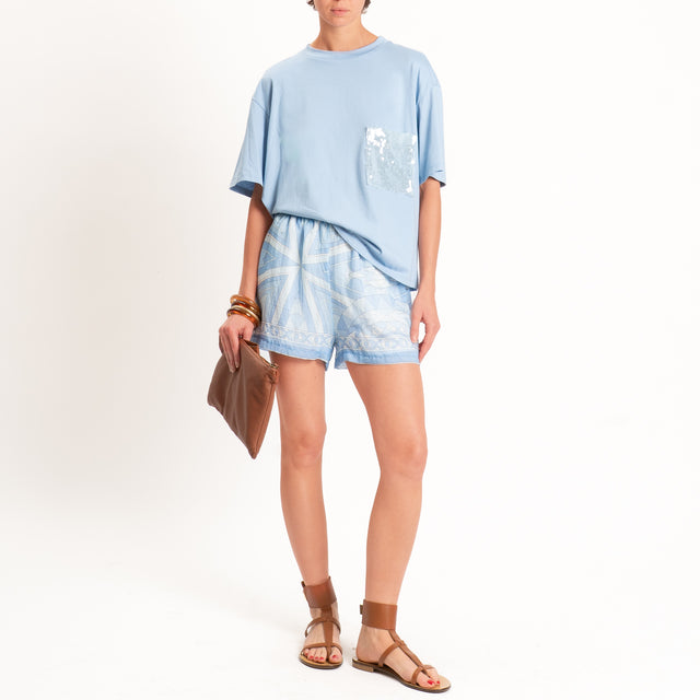 Tensione in-T-shirt taschino paillettes - celeste/celeste