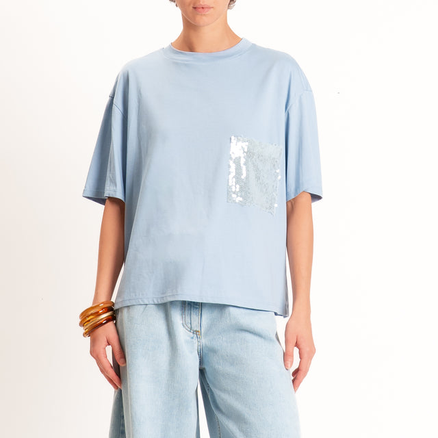 Tensione in-T-shirt taschino paillettes - celeste/celeste