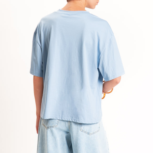 Tensione in-T-shirt taschino paillettes - celeste/celeste