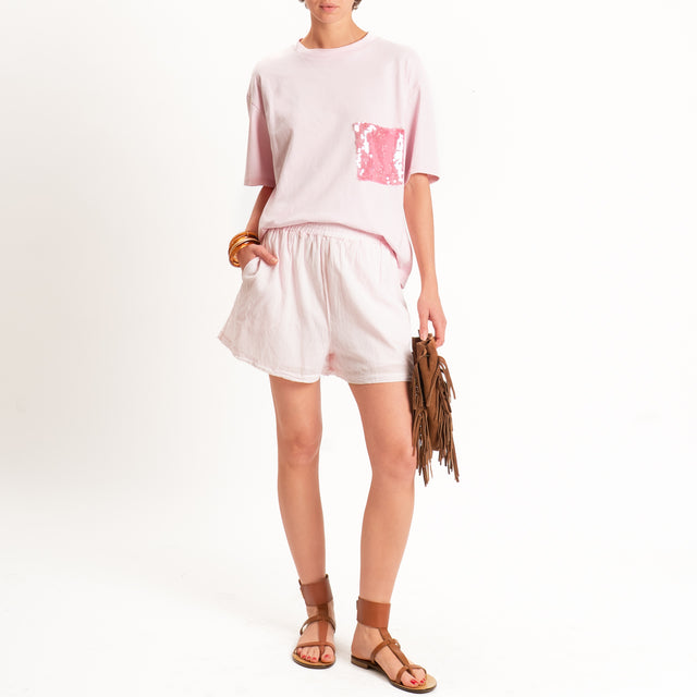 Tensione in-T-shirt taschino paillettes - rosa/fucsia