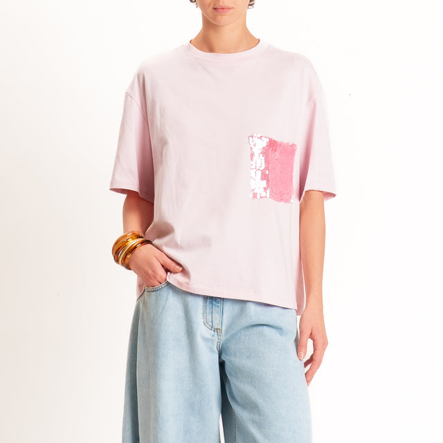 Tensione in-T-shirt taschino paillettes - rosa/fucsia