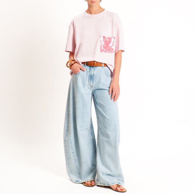Tensione in-T-shirt taschino paillettes - rosa/fucsia
