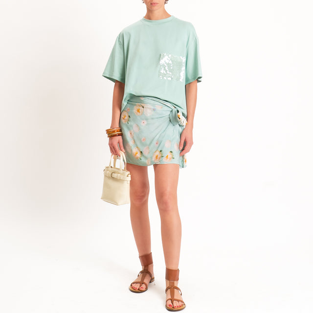 Tensione in-T-shirt taschino paillettes - acqua/menta