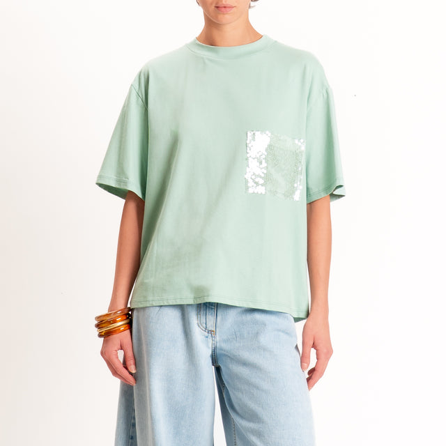 Tensione in-T-shirt taschino paillettes - acqua/menta
