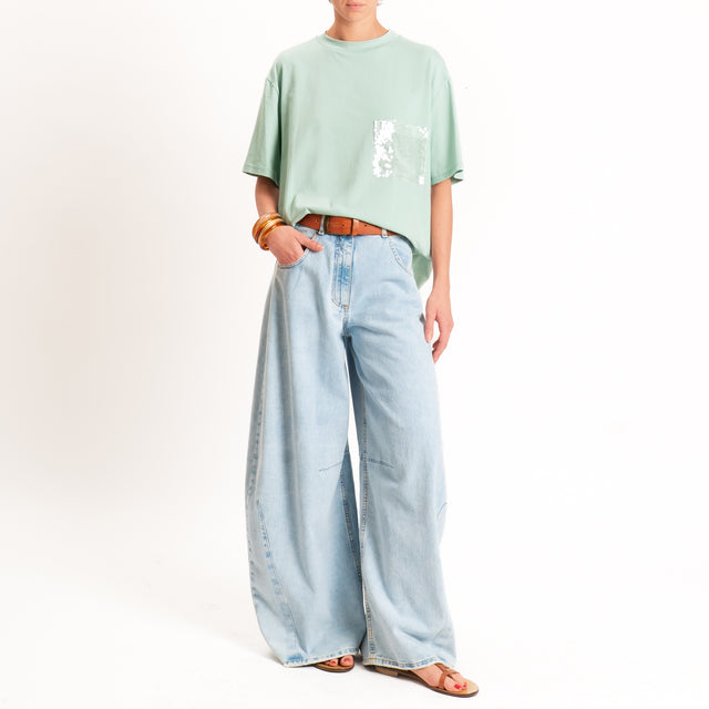 Tensione in-T-shirt taschino paillettes - acqua/menta