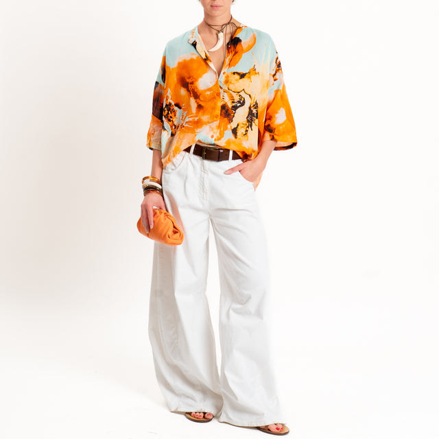 Tensione in-Camicia mussola fantasia - acqua/arancio