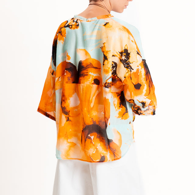 Tensione in-Camicia mussola fantasia - acqua/arancio