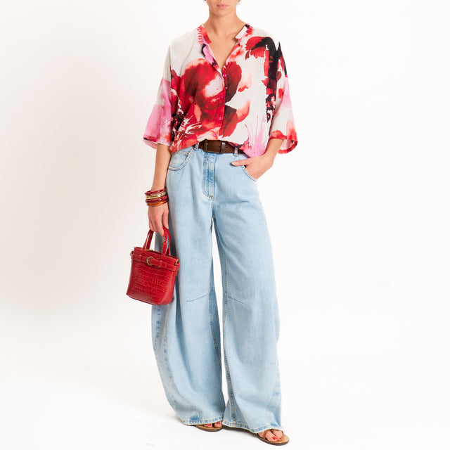 Tensione in-Camicia mussola fantasia - panna/fucsia