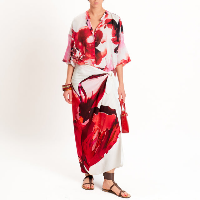 Tensione in-Camicia mussola fantasia - panna/fucsia