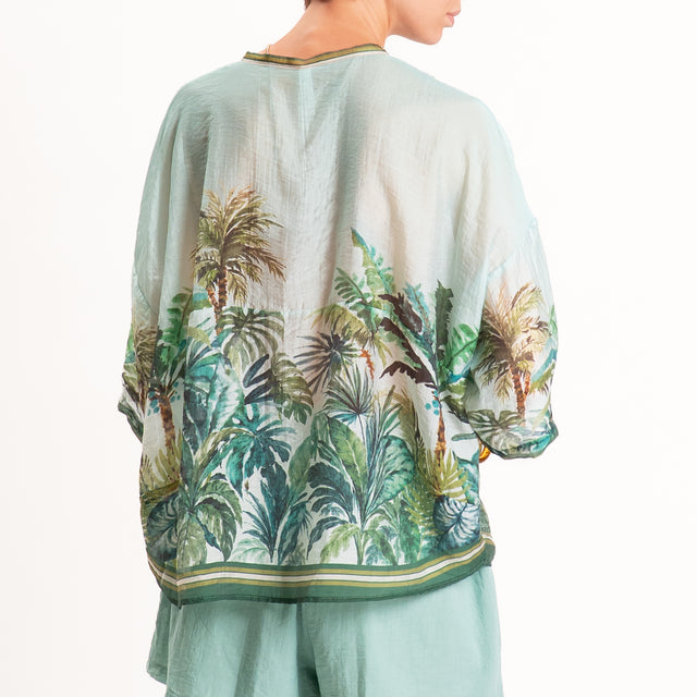 Tensione in-Camicia mussola fantasia palme - acqua/verde/olio