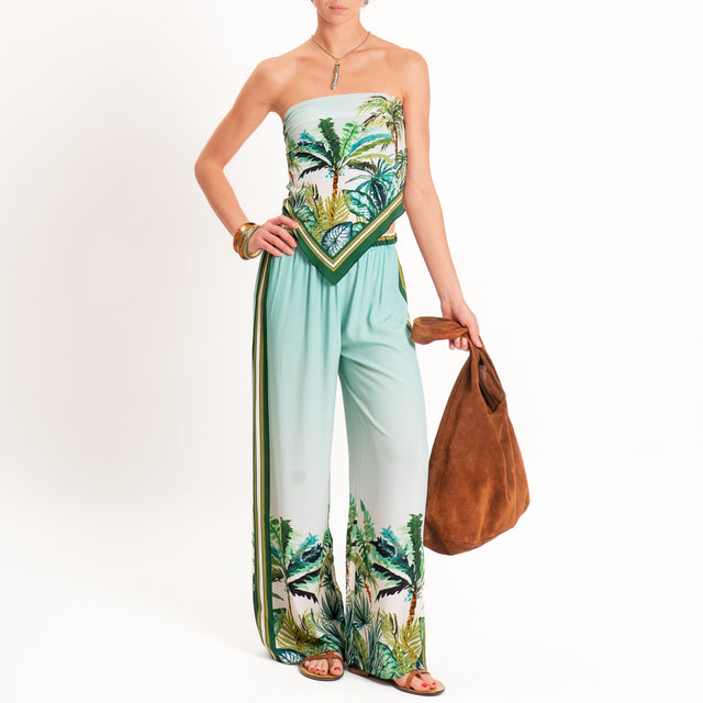 Tensione in-Pantalone fantasia palme con elastico in vita - acqua/verde/olio
