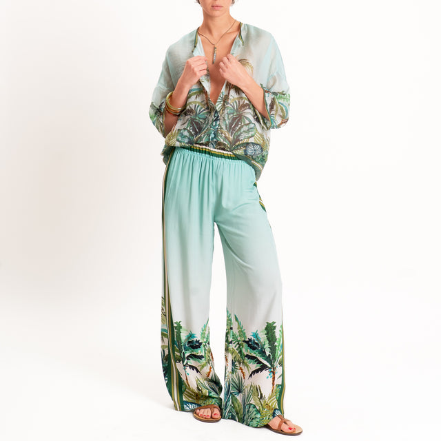 Tensione in-Pantalone fantasia palme con elastico in vita - acqua/verde/olio