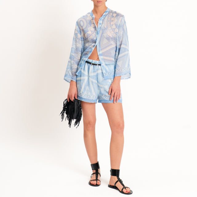 Tensione in-Camicia mussola fantasia optical - celeste/latte