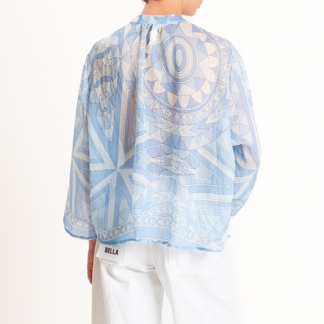Tensione in-Camicia mussola fantasia optical - celeste/latte