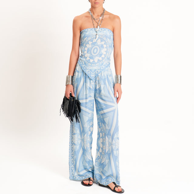 Tensione in-Pantalone fantasia optical - celeste/latte