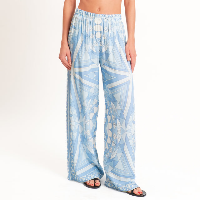 Tensione in-Pantalone fantasia optical - celeste/latte