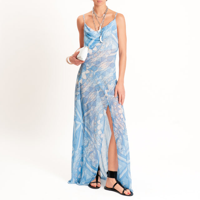 Tensione in-Abito georgette fantasia optical - celeste/latte
