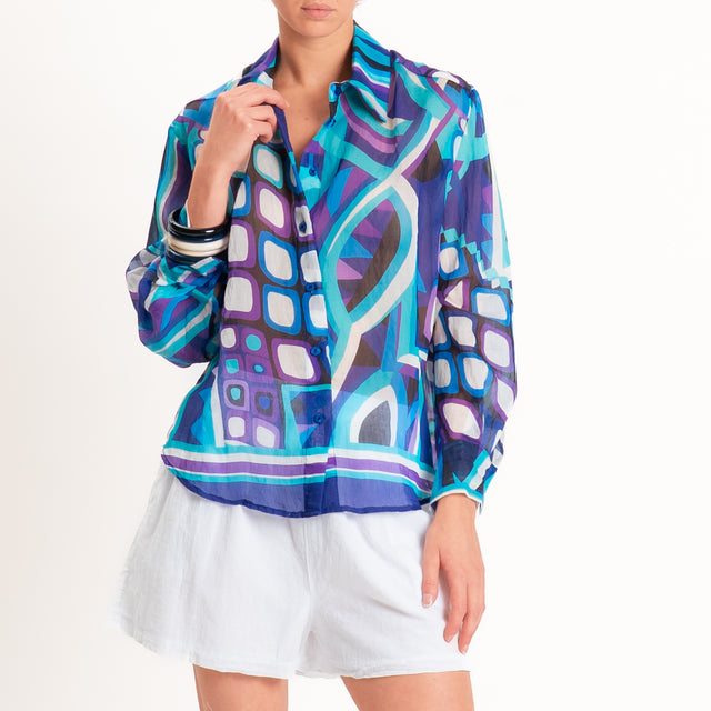 Tensione in-Camicia mussola fantasia geometrica - viola/royal/turchese