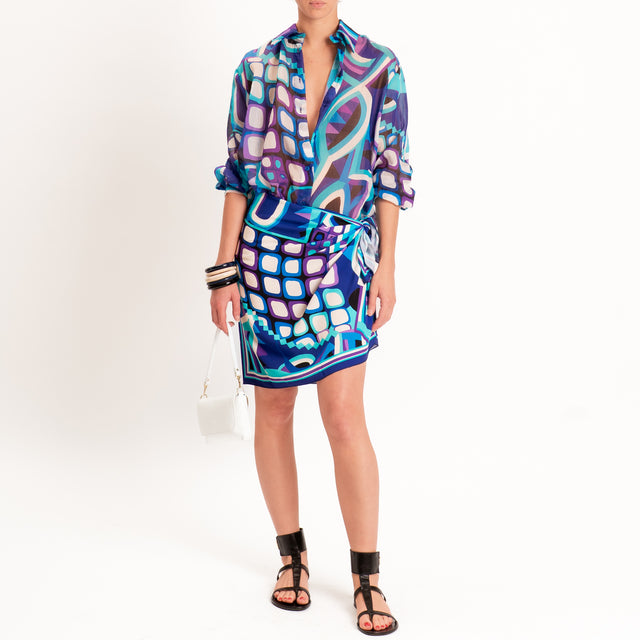 Tensione in-Camicia mussola fantasia geometrica - viola/royal/turchese