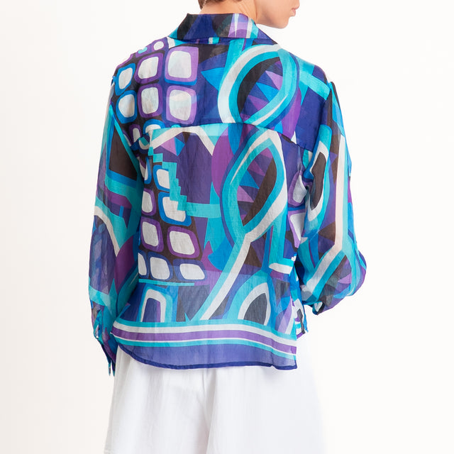 Tensione in-Camicia mussola fantasia geometrica - viola/royal/turchese