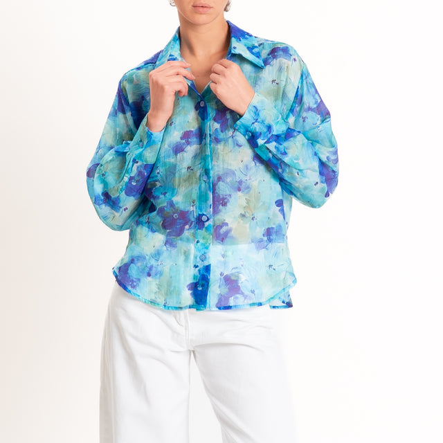 Tensione in-Camicia mussola fantasia floreale - azzurro/royal