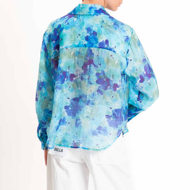 Tensione in-Camicia mussola fantasia floreale - azzurro/royal
