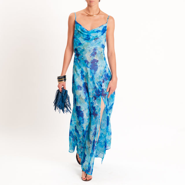 Tensione in-Abito georgette fantasia floreale - royal/turchese