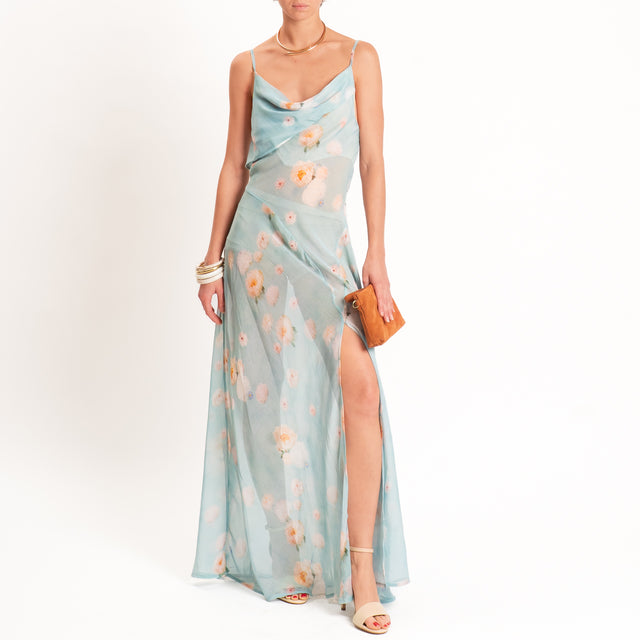 Tensione in-Abito georgette fantasia fiori - acqua/peach