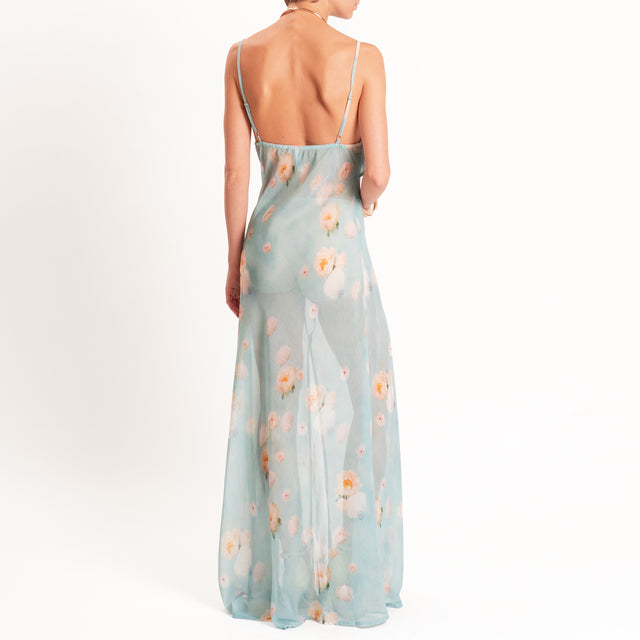 Tensione in-Abito georgette fantasia fiori - acqua/peach