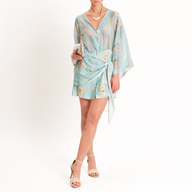 Tensione in-Chemisier mussola fantasia fiori - acqua/peach